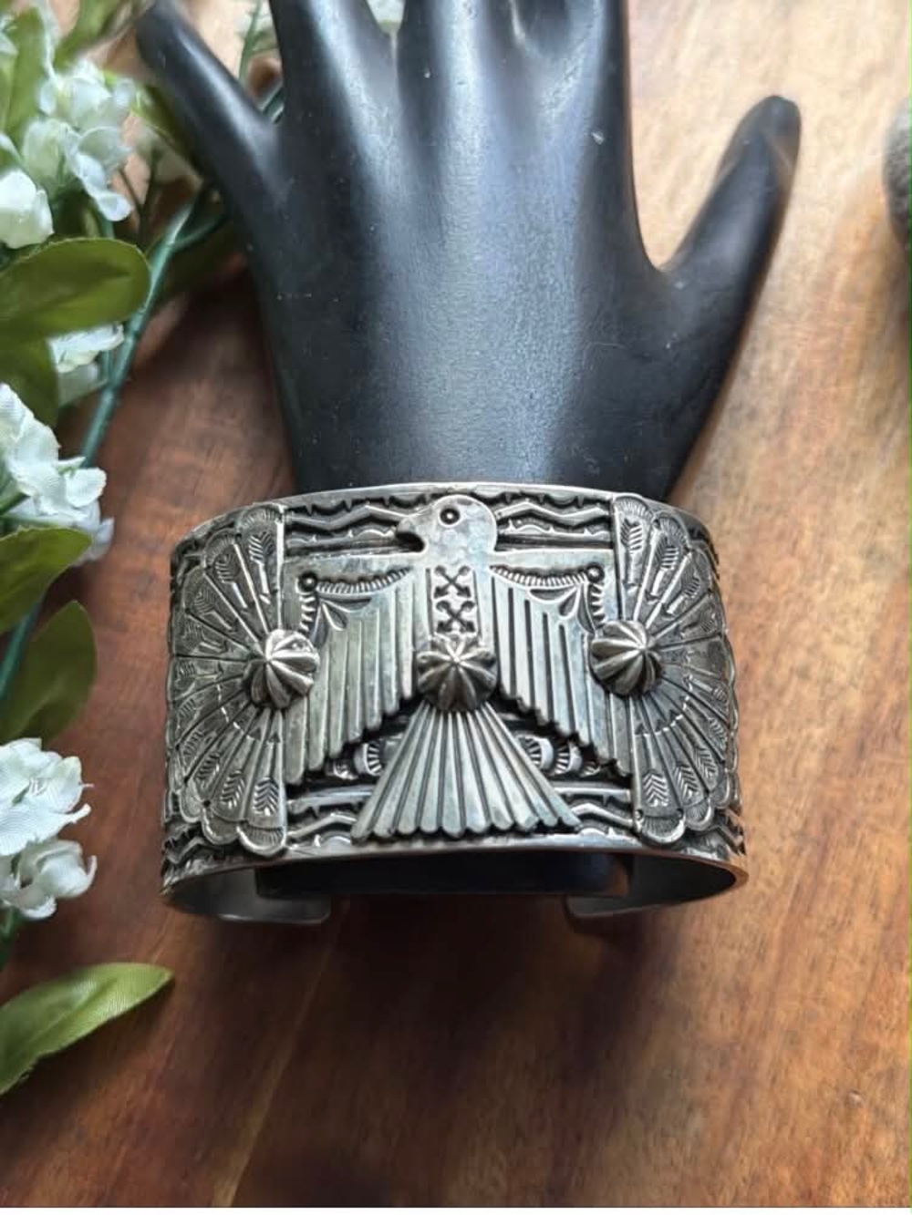 Sunshine Reeves Sterling Silver Thunderbird Cuff Bracelet Navajo Gift - Picture 7 of 12